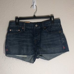 Levi’s 501 high rise button fly pink stitch shorts